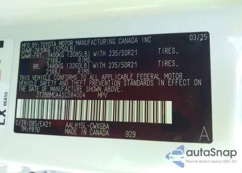 2025 Lexus Rx 350H Premium z USA, uszkodzony, nr VIN 2T2BBMCA4SC084004